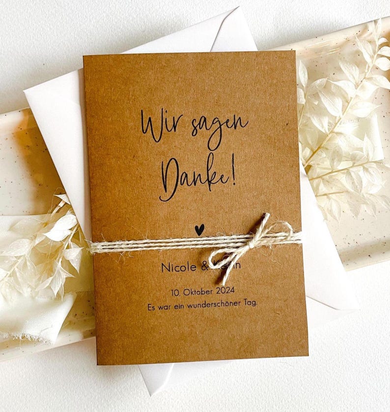 Kraft paper wedding thank you card | Minimalist wedding card with photo | Wedding tags image 1