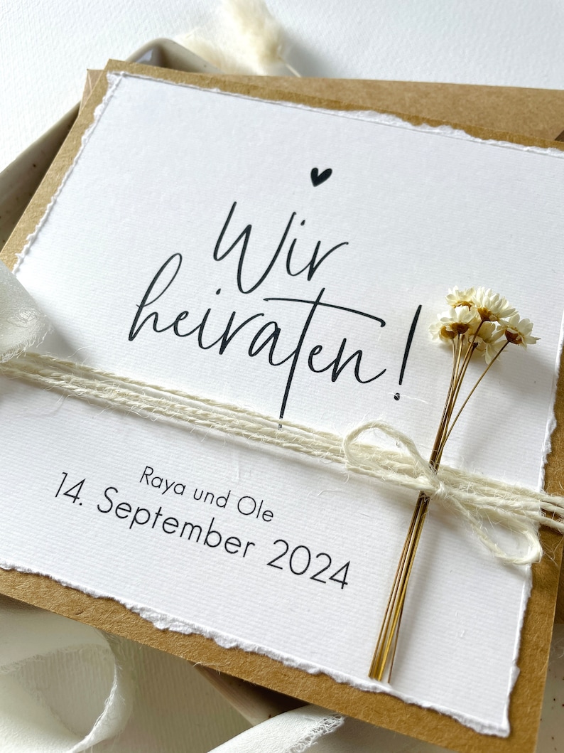 Einladung Hochzeit / Hochzeitseinladung / Kraftpapier / Trockenblumen / modern minimalistisch / quadratisch Bild 3