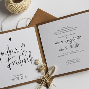 Einladung Hochzeit / Hochzeitseinladung /Kraftpapier / Trockenblumen / modern minimalistisch / quadratisch / Klappkarte Bild 7