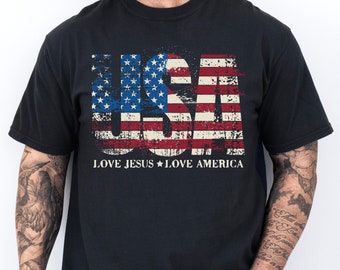 Love Jesus Love America Shirt: Christian USA Flag Comfort Colors Tee