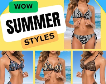 String Bikini Set, Halter Tie Front, Fashion Swimming Sets for Women, Bohemian Swimwear, Fashionable Gifts, Gifts for Her, Women Swimsuits