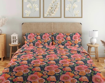 Modern Floral Bedding Set: Botanical Print Duvet Cover with Shams