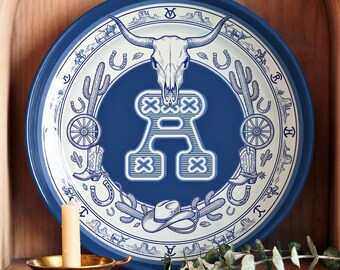 Personalized Western Monogram Plate, Boho Style Ceramics, Rustic Home Decor for Farmhouse