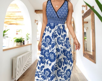 Blue Floral Bell Ruffle Sleeve Dress  Boho Botanical Tunic, Spring &  Summer Outfit, Groovy Hippy Gift for Wife, Girlfriend, Sister, Mom - Etsy