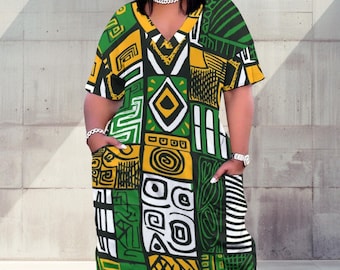 Plus Size Boho Dress: African Print Pocket Sundress