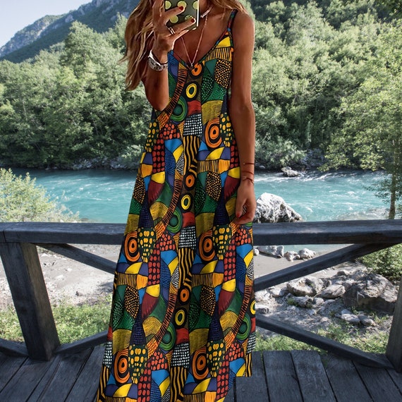 Casual Vintage Geometric Printing V Neck Printed Dress Dresses(4 Colors) Casual Vintage Geometric Printing V Neck Printed Dress Dresses(4 Colors)
