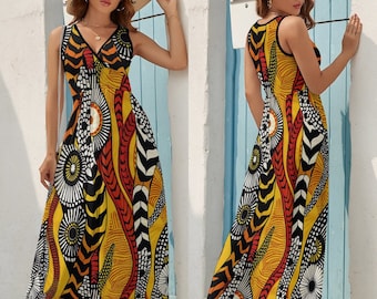 Bohemian Sundress: Colorful Print, Casual Summer Dress