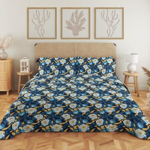 Modern Floral 3-Piece Bedding Set: Botanical Print Duvet Cover with Shams