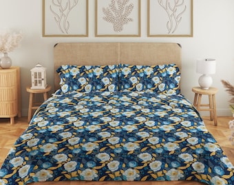 Modern Floral 3-Piece Bedding Set: Botanical Print Duvet Cover with Shams
