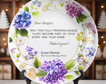 Personalized Floral Plate: Christian Home Decor, Hydrangea Design