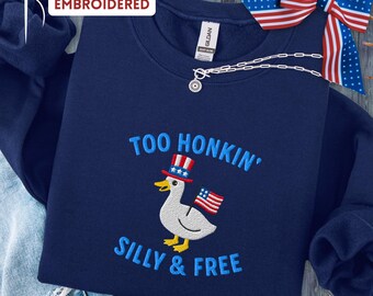 Besticktes Silly Goose Sweatshirt: Vaterländischer 4. Juli Rundhalsausschnitt