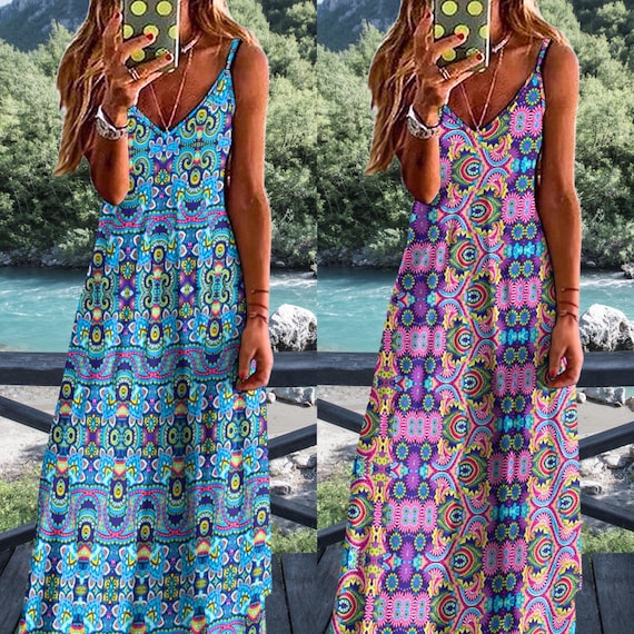 Bohemian Print Maxi Dress: Casual Summer Slip Dress