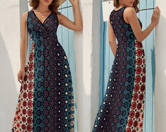 Boho Floral Print Summer Dress: Sleeveless Bohemian Style