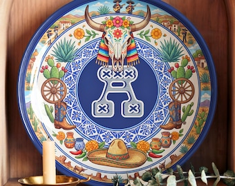 Mexican Wall Decor: Custom Monogram on Ceramic Plate, Vintage Talavera Style