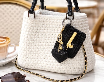 Handmade Crochet Bag with Bamboo Imitation Handles, Unique Artisan 3D Effect Knit Tote, Made in USA