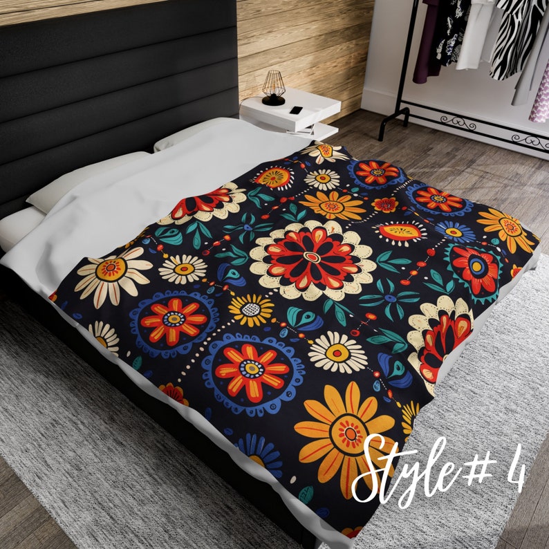 May include: A black duvet cover with a colorful floral pattern. The pattern features large, bright flowers in shades of red, orange, yellow, and blue. The background is a dark navy blue. The text "Style #4" is visible in the bottom right corner of the image.
