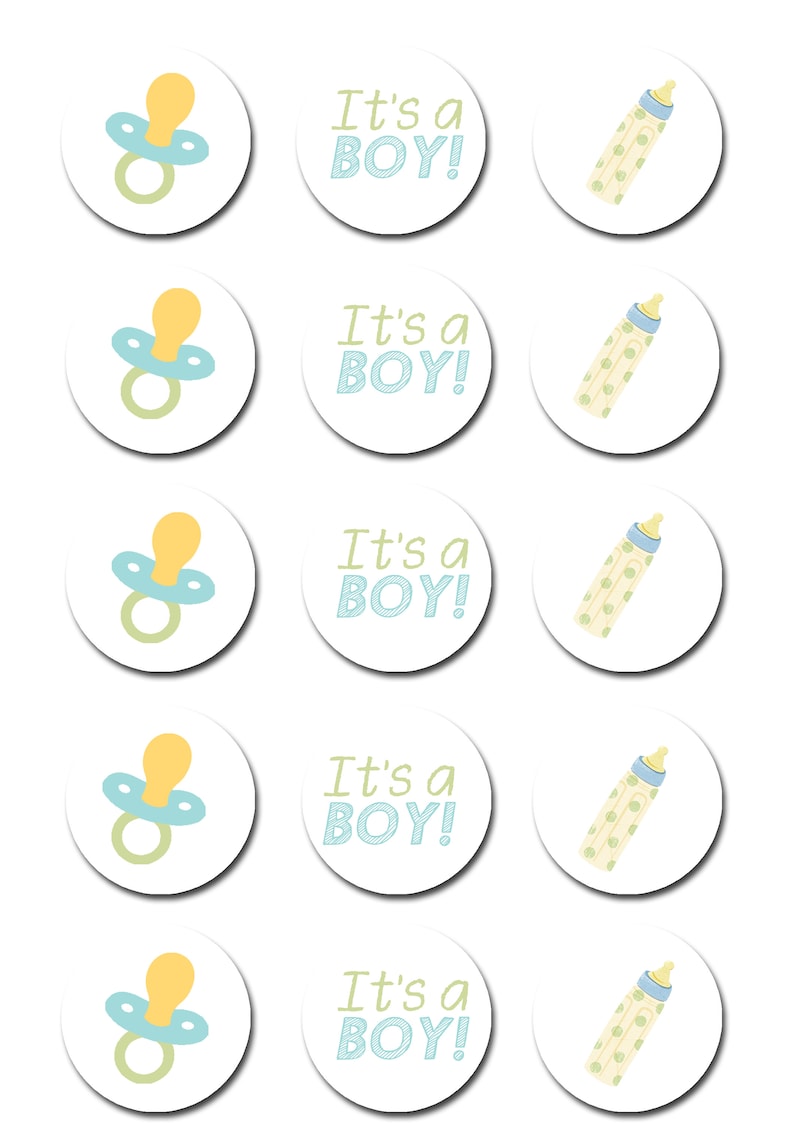 PRE-CUT Sheet of 15 Baby Boy Edible Icing Image Cupcake Toppers