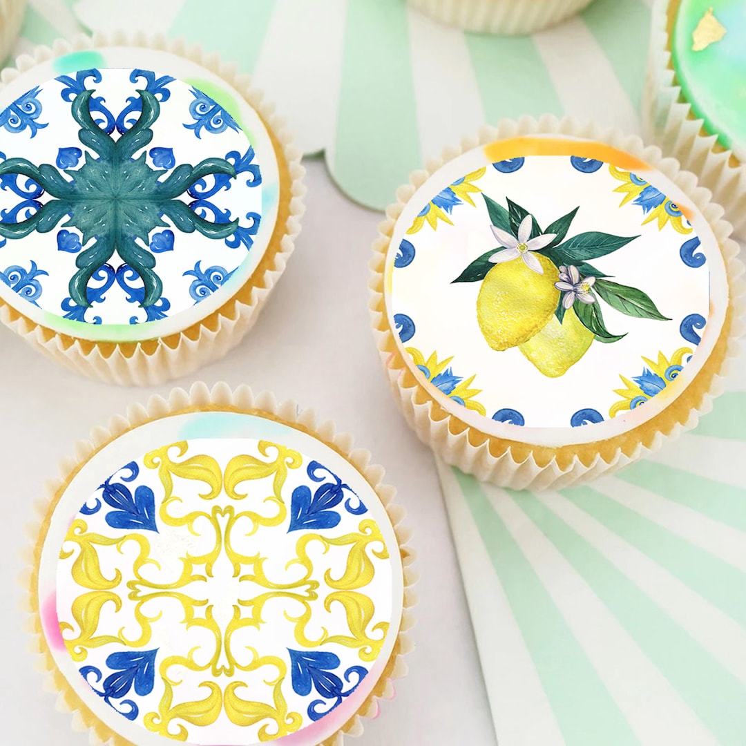 Amalfi Tiles Pre-cut Edible Cupcake or Cookie Toppers - Etsy