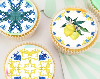 Amalfi Tiles Pre-cut Edible Cupcake or Cookie Toppers