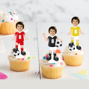 Foto Personalizada Futebol Jogador de Futebol Esportes Pré-cortado Comestível Stand-Up Cartão Wafer Toppers Cupcake
