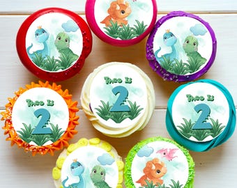 Adornos comestibles precortados para cupcakes o galletas con diseño de dinosaurios en acuarela