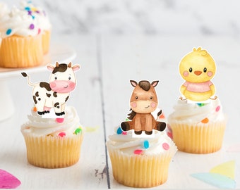 Animais de fazenda pré-cortados comestíveis stand-up wafer cartão cupcake toppers