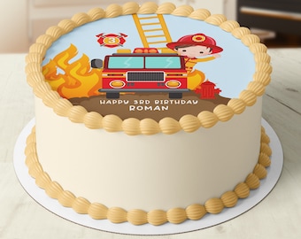 Feuer Feuerwehrmann Firetruck Vorgeschnittene runde essbare Icing Cake Topper