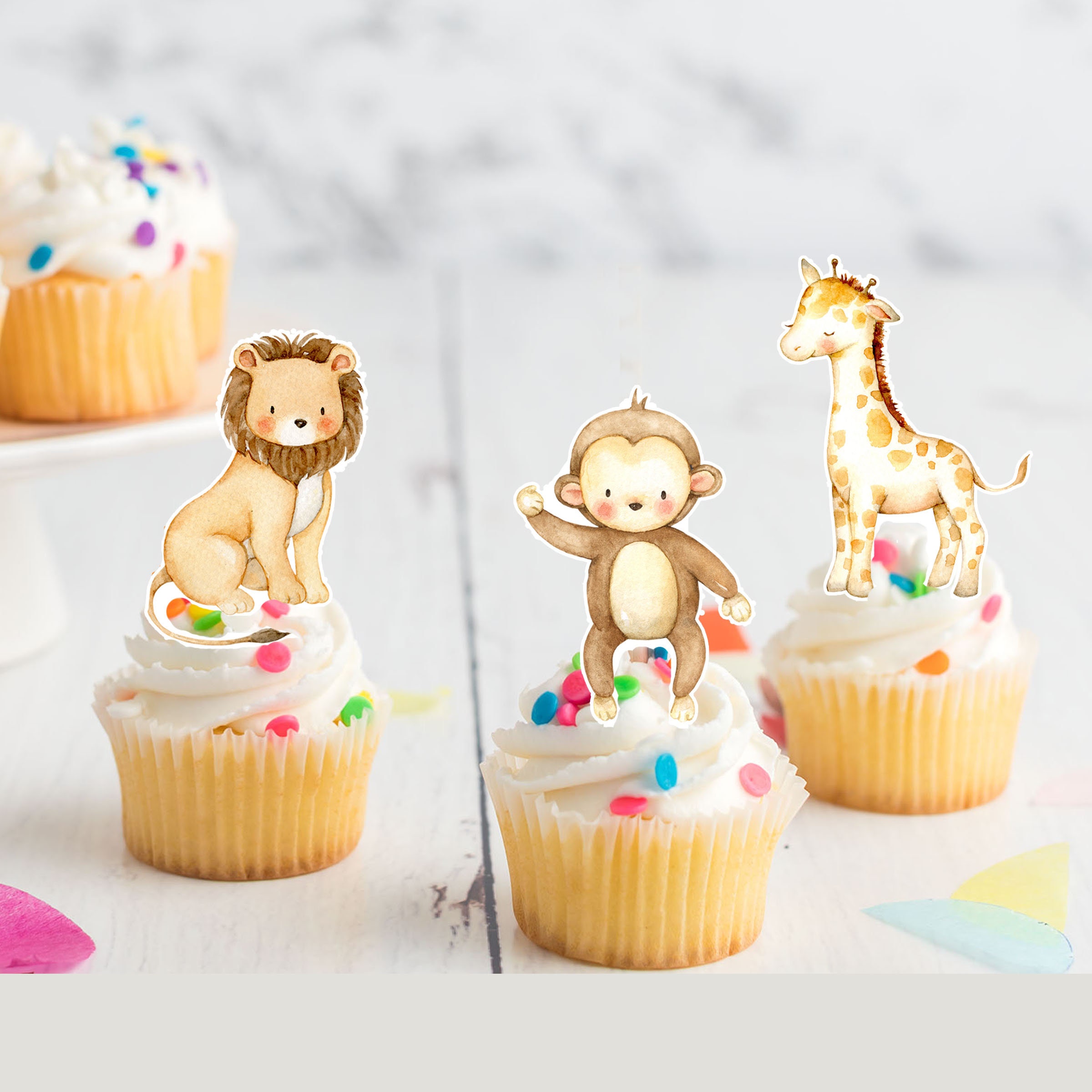 12 x Happy Birthday Giraffe Cake Toppers Edible Pre-Cut 12 x Happy Birthday Giraffe Cake Toppers Edible Pre-Cut