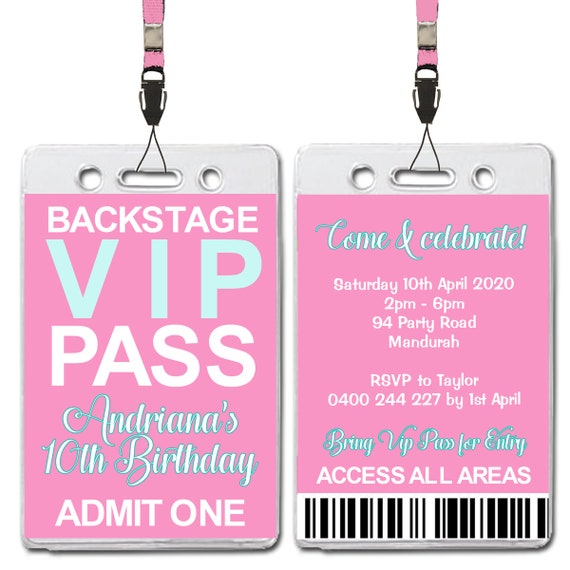 VIP Lanyard Pass Pink Party Digital Printable Birthday - Etsy