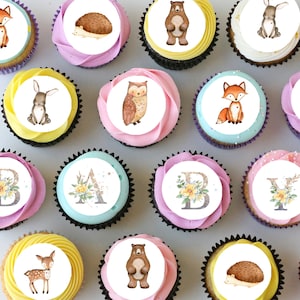 Baby Shower Woodland Animals Pre-cut Mini Edible Icing Cupcake or Cookie Toppers