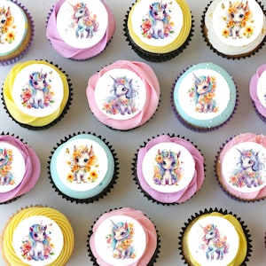 Rainbow Unicorns Pre-cut Mini Edible Icing Cupcake or Cookie Toppers