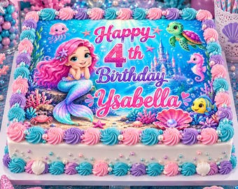 Mermaid Under The Sea Personalised Edible Icing Cake Topper