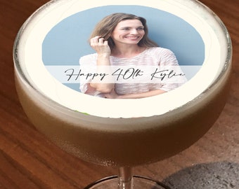 Photo Personalised Birthday Party Edible Cocktail Drink Toppers