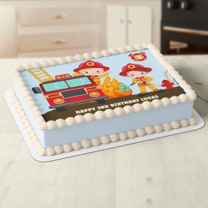 Fireman Firetruck Fire Rectangle A4 A3 Edible Icing Image Cake Topper