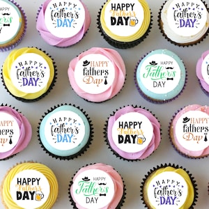 Happy Fathers Day Pre-cut Mini Edible Icing Cupcake or Cookie Toppers