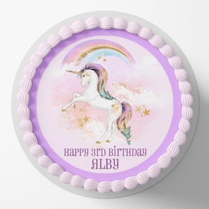 Rainbow Unicorn Pre-Cut Round Edible Icing Cake Topper