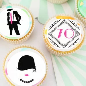 Great Gatsby 1920&#39;s Edible Icing Image Cupcake or Cookie Toppers