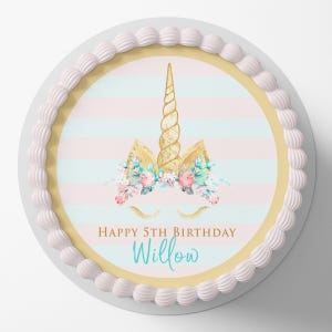 Unicorn Face Horns Pre-Cut Round Edible Icing Cake Topper