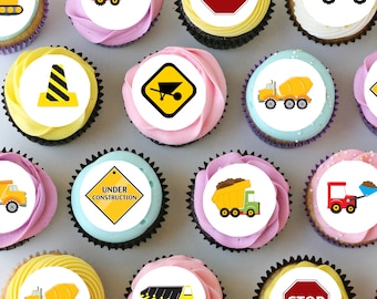 Construction Zone Pre-cut Mini Edible Icing Cupcake or Cookie Toppers