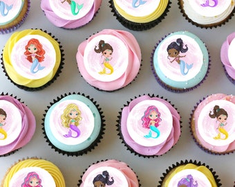 Mermaids Under The Sea Pre-cut Mini Edible Icing Cupcake or Cookie Toppers