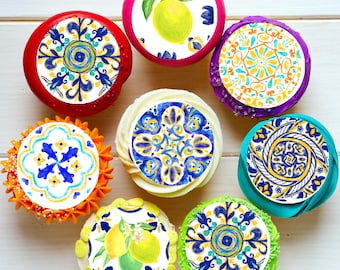 Amalfi Tiles Italian Pre-cut Edible Icing Cupcake or Cookie Toppers