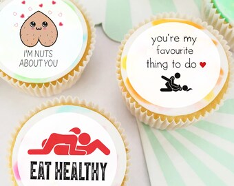 Cheeky Valentine Love Pre-cut Edible Cupcake or Cookie Toppers
