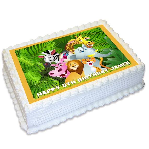 Décoration de gâteau comestible rectangulaire A4 avec animaux de safari de  la jungle