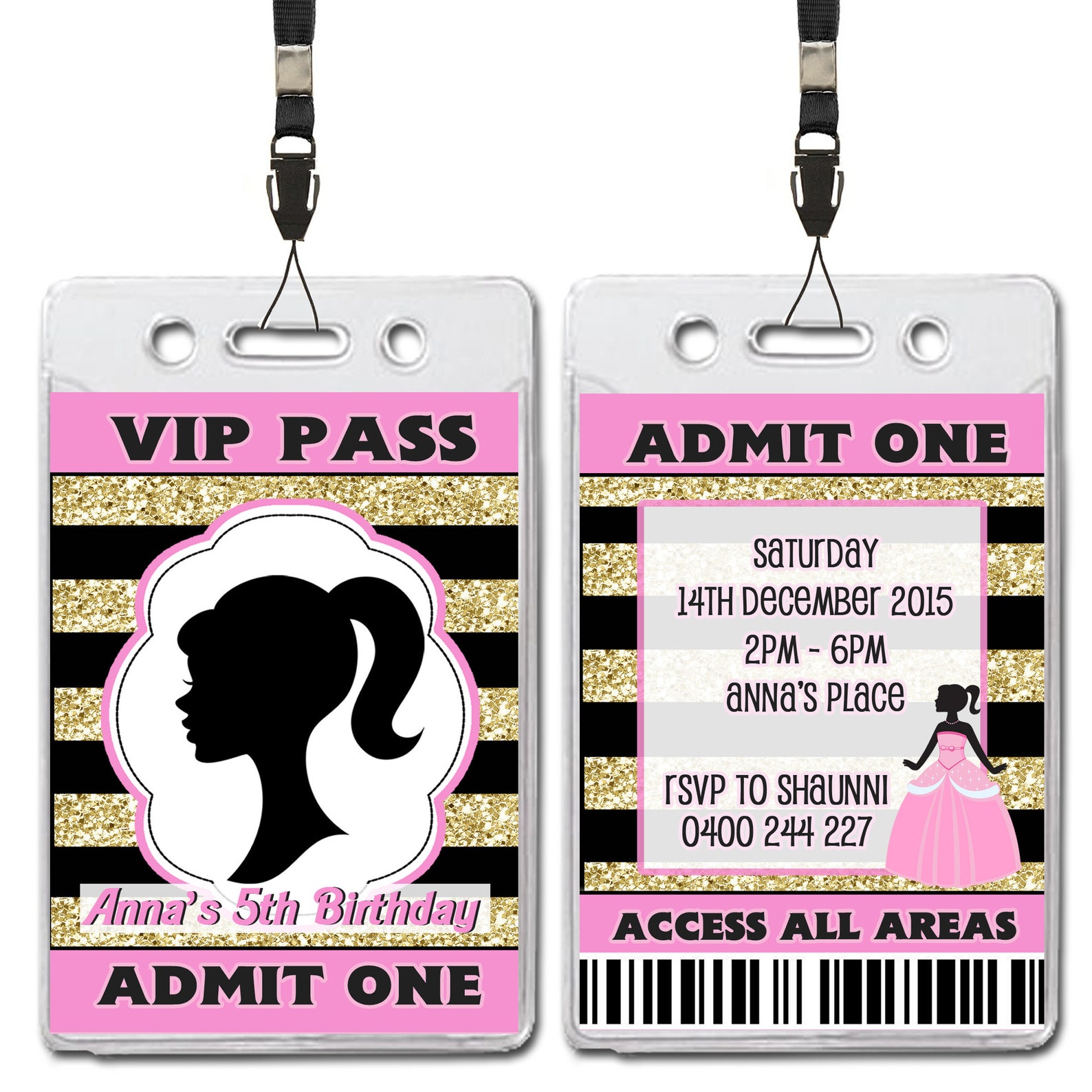 VIP Lanyard Pass Glitter Gold Girls Birthday Invitations X 10 - Etsy