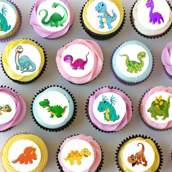 Dinosaur Dinosaurs Pre-cut Mini Edible Icing Cupcake or Cookie Toppers