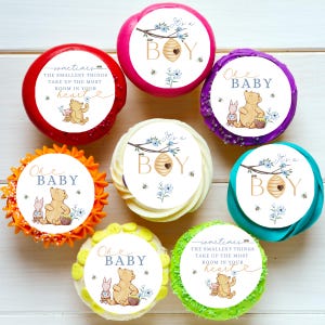 Cute Honey Pot Baby Shower Boy Pre-cut Edible Icing Image Cupcake or Cookie Toppers