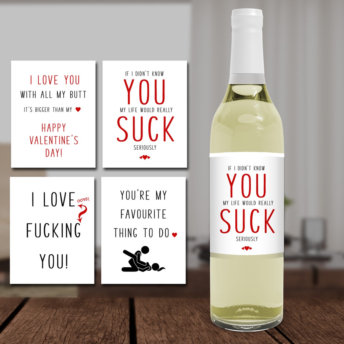 Valentines Day Love Rude Cheeky Wine Bottle Labels Set of 4 Etsy