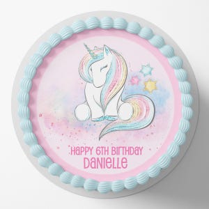 Rainbow Unicorn Birthday Pre-cut Round Edible Cake Topper
