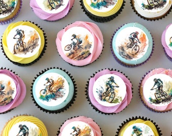 Dirt Mountain Bike Pre-cut Mini Edible Icing Cupcake or Cookie Toppers