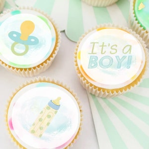 Voorgesneden eetbare cupcake- of koektoppers voor babyjongens